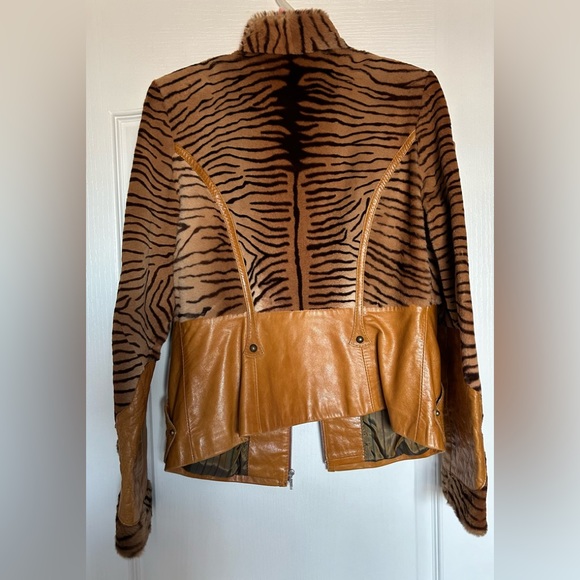 Tiger Print Zip Up Coat with leather insert. - Picture 3 of 7